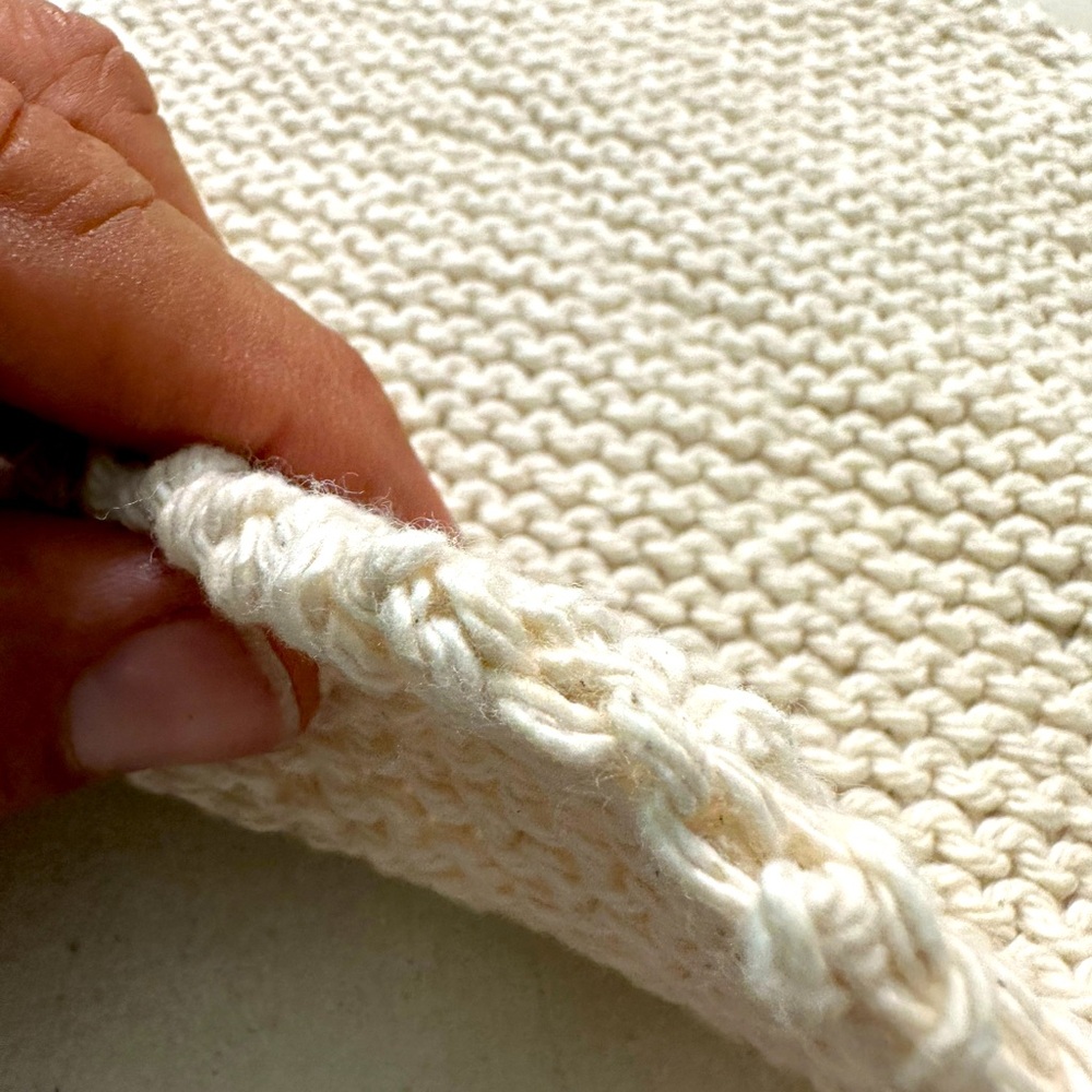 Dishcloth, cotton washcloth fresh hand knitted. 9” square, by wife.